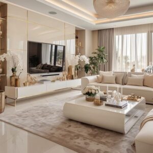 Cream Elegance_ Modern Luxury in Living Room Design _ FH